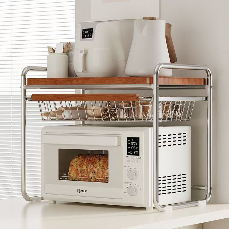 Kitchen Appliances Essentials - Mikrowellenständer im Mid-Century-Stil mit Ausziehkorb, Küchenarbeitsplatten-Organizer,