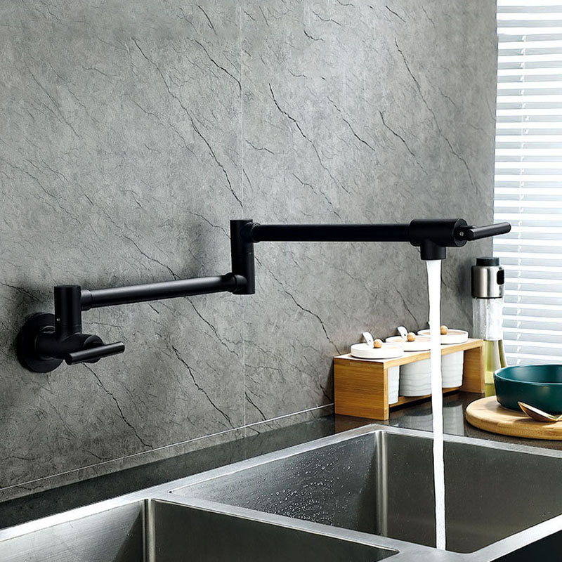 Kitchen Appliances White - Schwarzer wandmontierter Topffüller-Wasserhahn, drehbar, klappbar, drehbar,