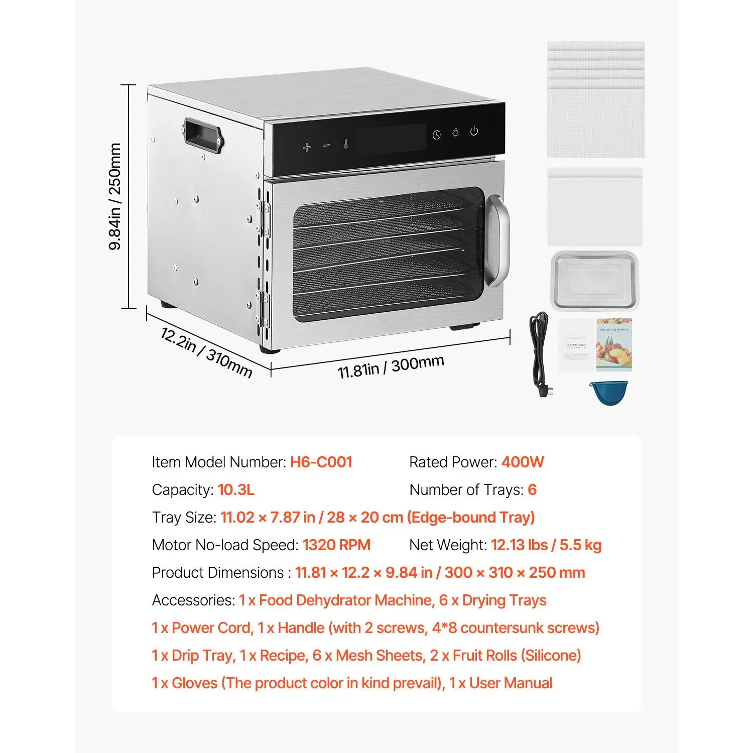 Dörrgerät, 6 Edelstahlschalen, – Dehydrator Tray Electric Bewertung und Preis